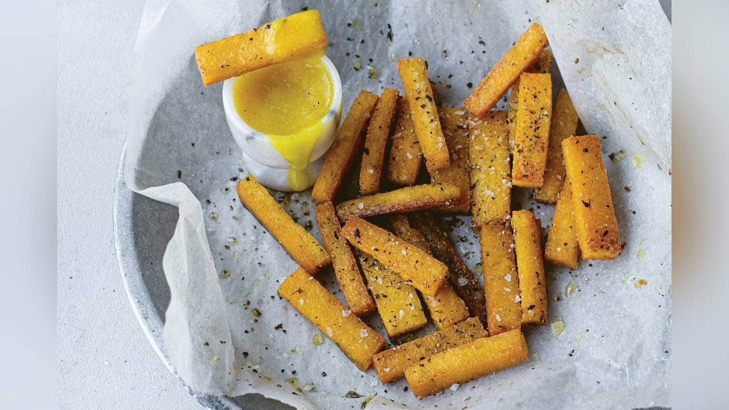 Polenta fries with ‘yolk’ recipe